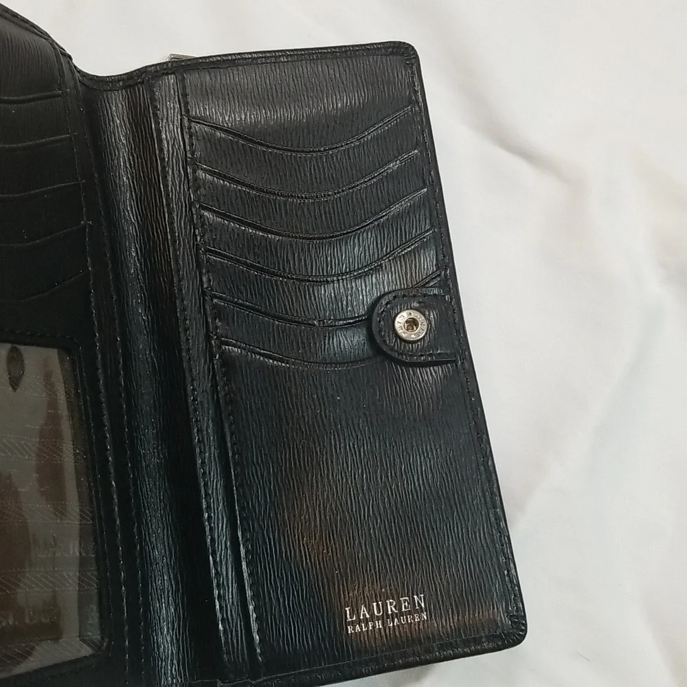 - Ralph Lauren Black Leather Sloan Street Textured Slim Long Carryall Wall… - Picture 4 of 8
